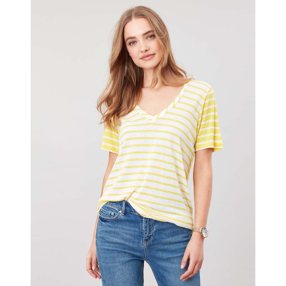 NWT Womens Size 4 6 8 or 10 Joules Lola Linen Blend Stripe V Neck T Shirt Top